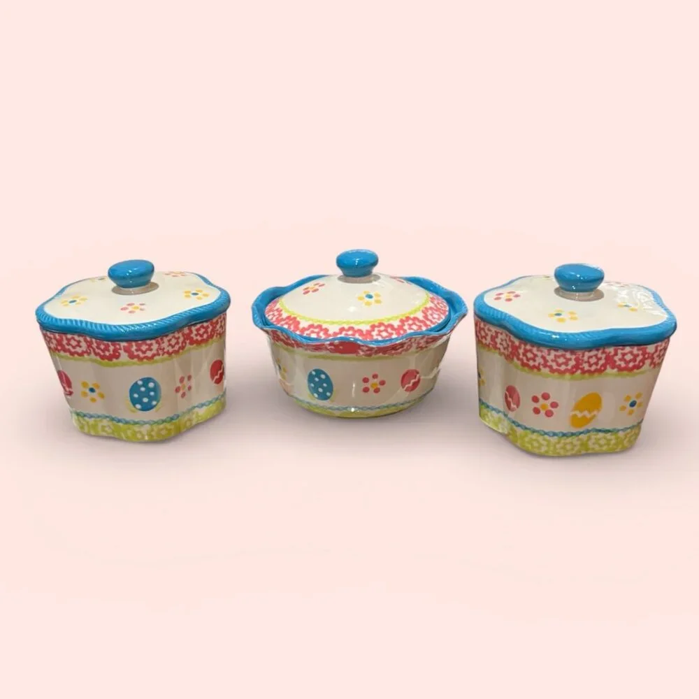 Temp-tations Set of 3 Easter Egg Hunt Bowls with Lids - NEW - Picture 1 of 9